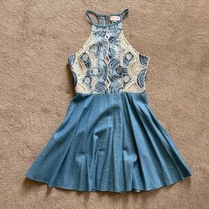 Blue and Cream Sleeveless Dress